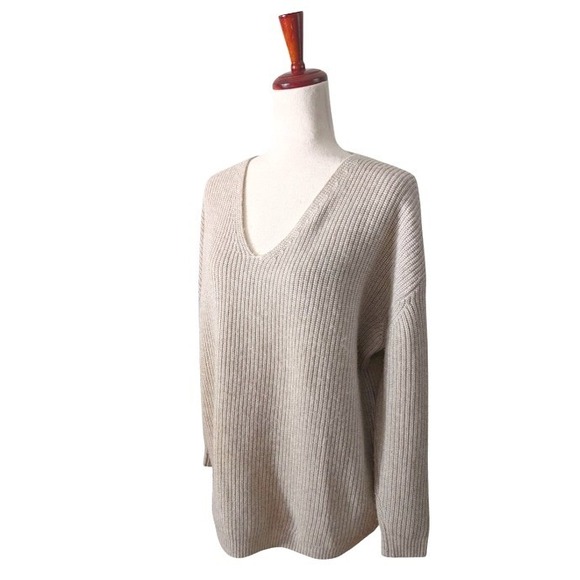 Jenni Kayne V-Neck Ribbed Wool Cashmere Sweater Beige Size S - Picture 2 of 8